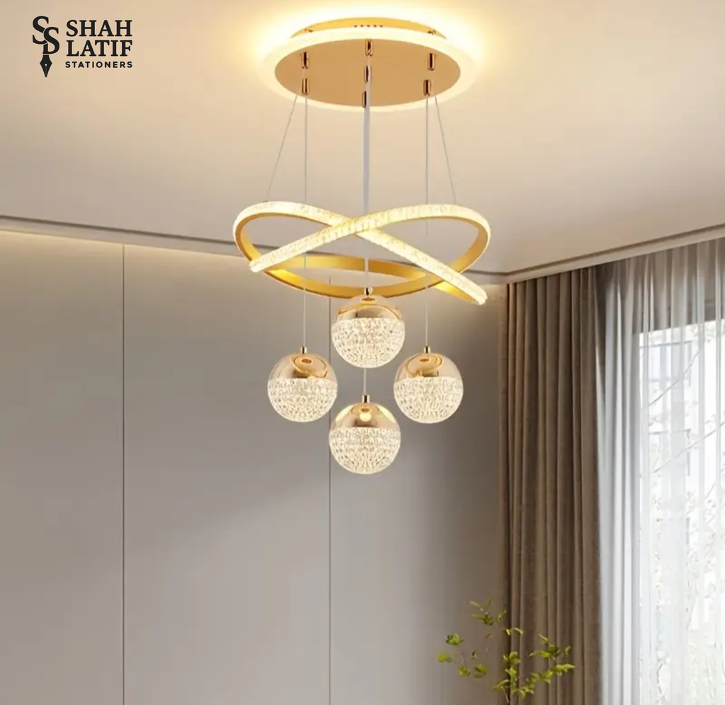 Modern LED Chandelier with Rings balls, Dimmable 3 Colors Kitchen Island Pendant Light with Top Glow