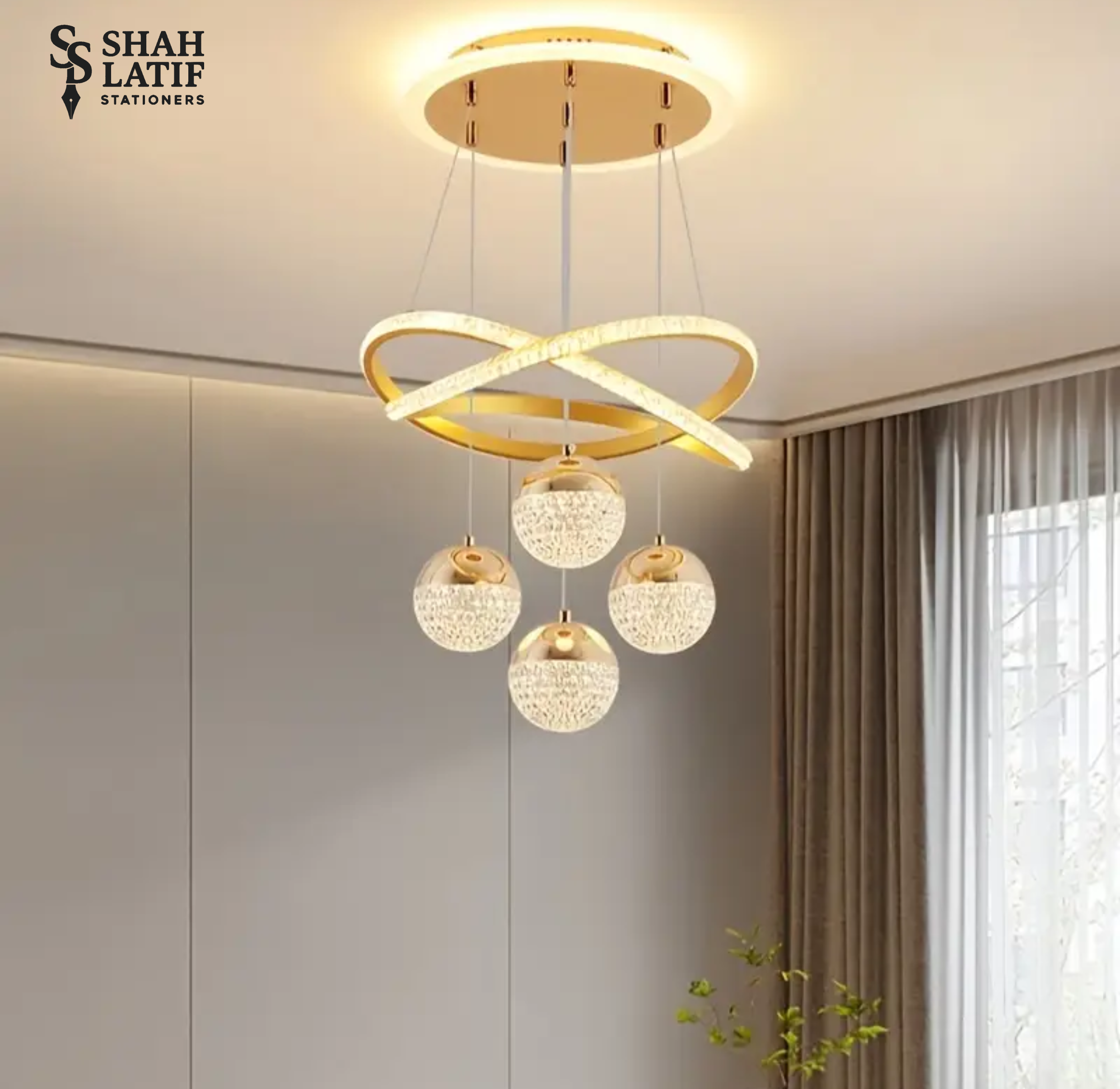 Modern LED Chandelier with Rings balls, Dimmable 3 Colors Kitchen Island Pendant Light with Top Glow