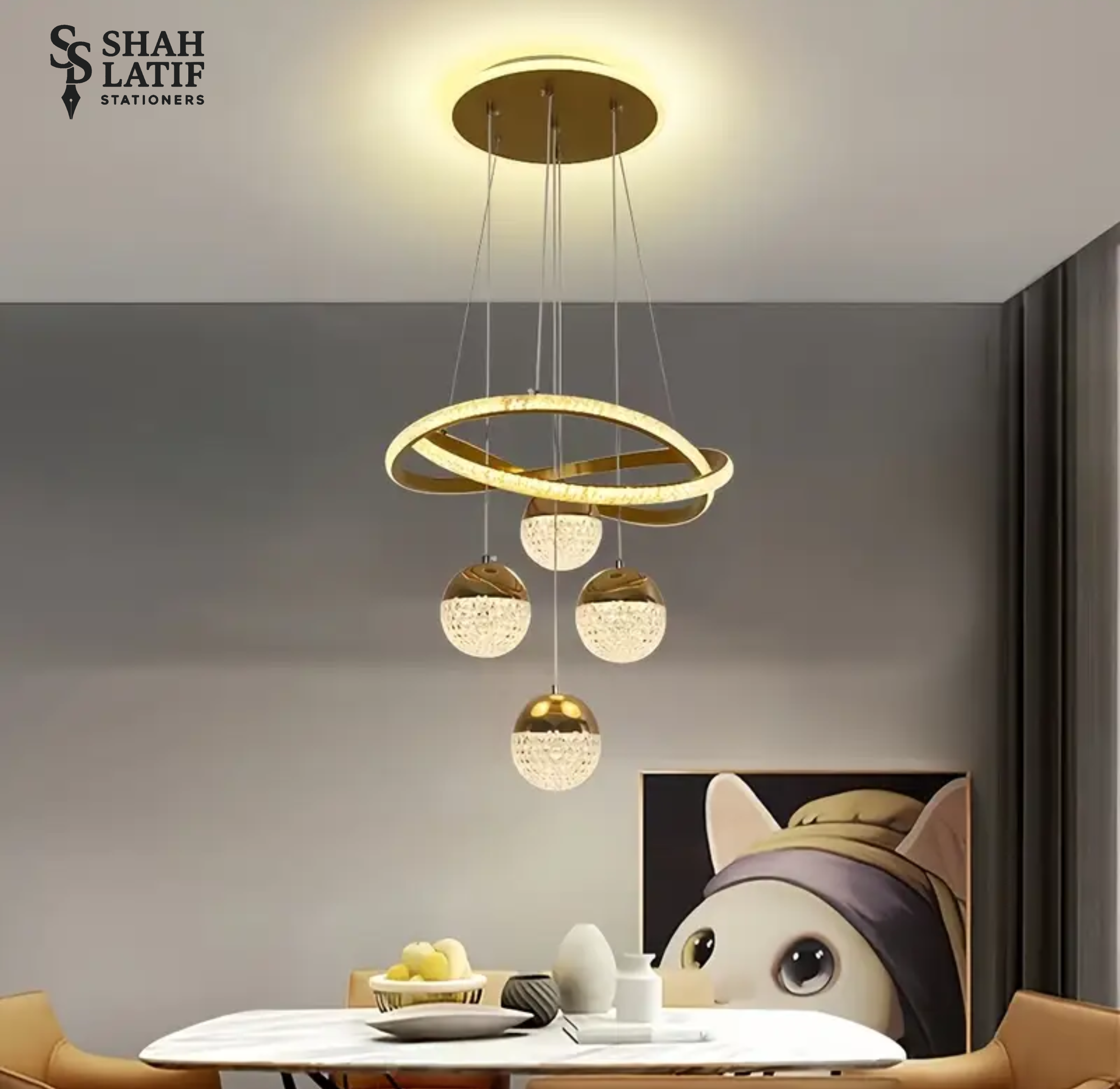 Modern LED Chandelier with Rings balls, Dimmable 3 Colors Kitchen Island Pendant Light with Top Glow