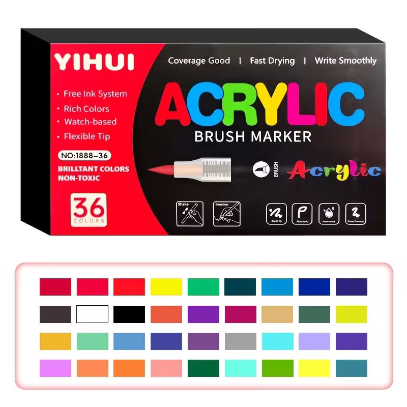 Acrylic Paint Brush Markers – Flexible Brush Nib, Quick Dry, Non-Toxic | Premium Water Based Paint Pens for Paper, Wood, Canvas, Glass, Ceramic, Stone & Plastic