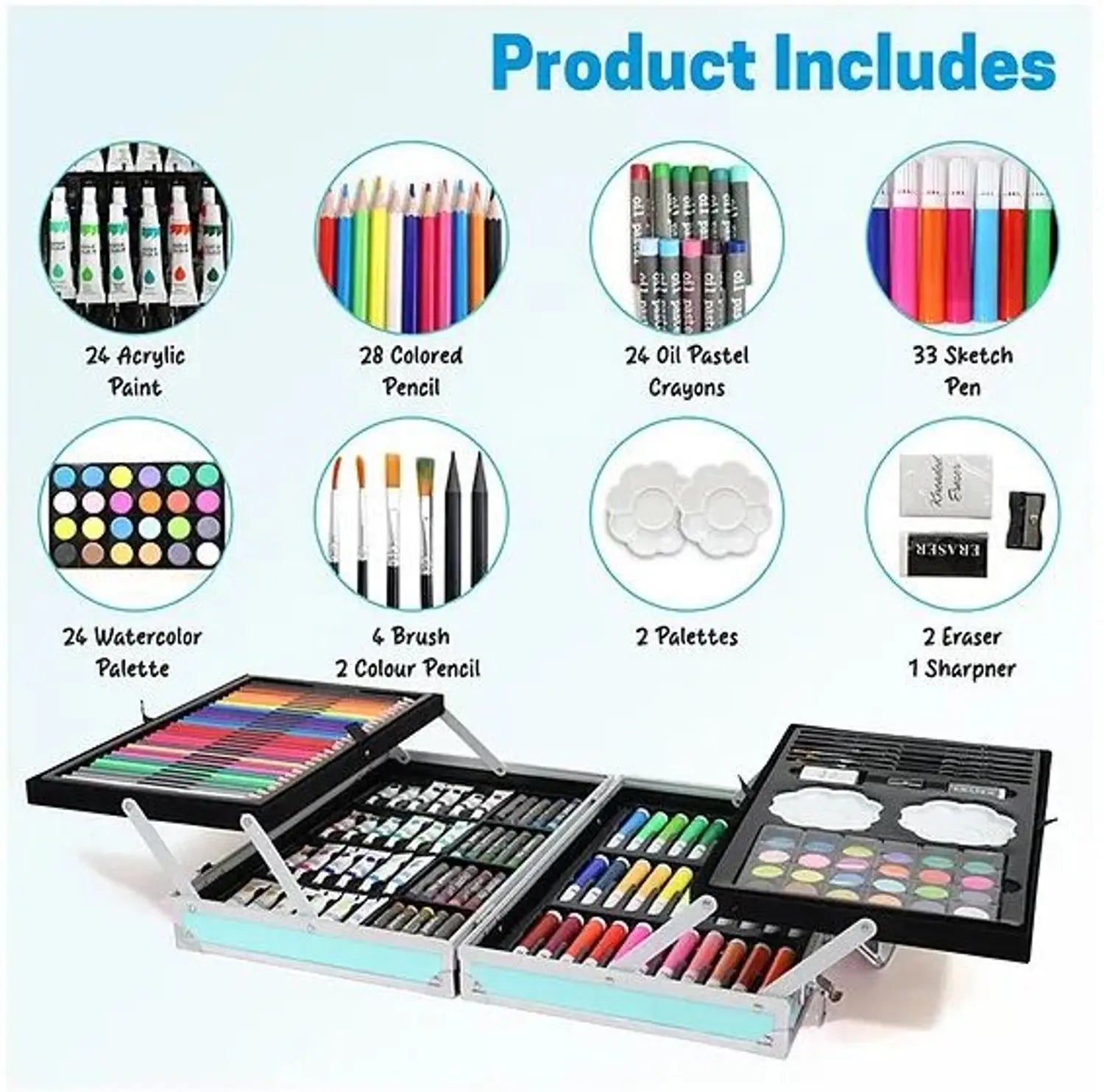 Unicorn - Space Frozen 145 Pcs Colouring Kit Kids Art Set Stylish Artists Sketching & Painting Provides Sketch Coloring, Drawing, Painting with Unicorn Aluminum Box
