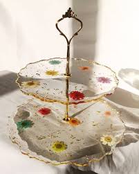 2-Tier Geode Display Stand & Tray Silicone Mold Set – Scalloped Edge