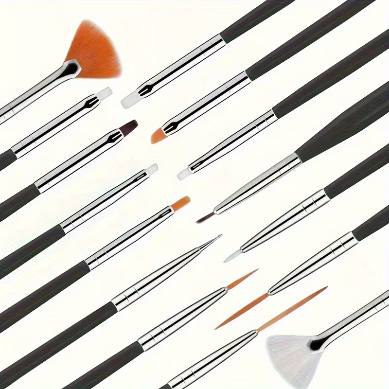 Paint Brushes Professional Quality Flat Tip Round Tip Angular Tip Fan Brushes Best For Artists 15 Pcs Nail Art Brushes