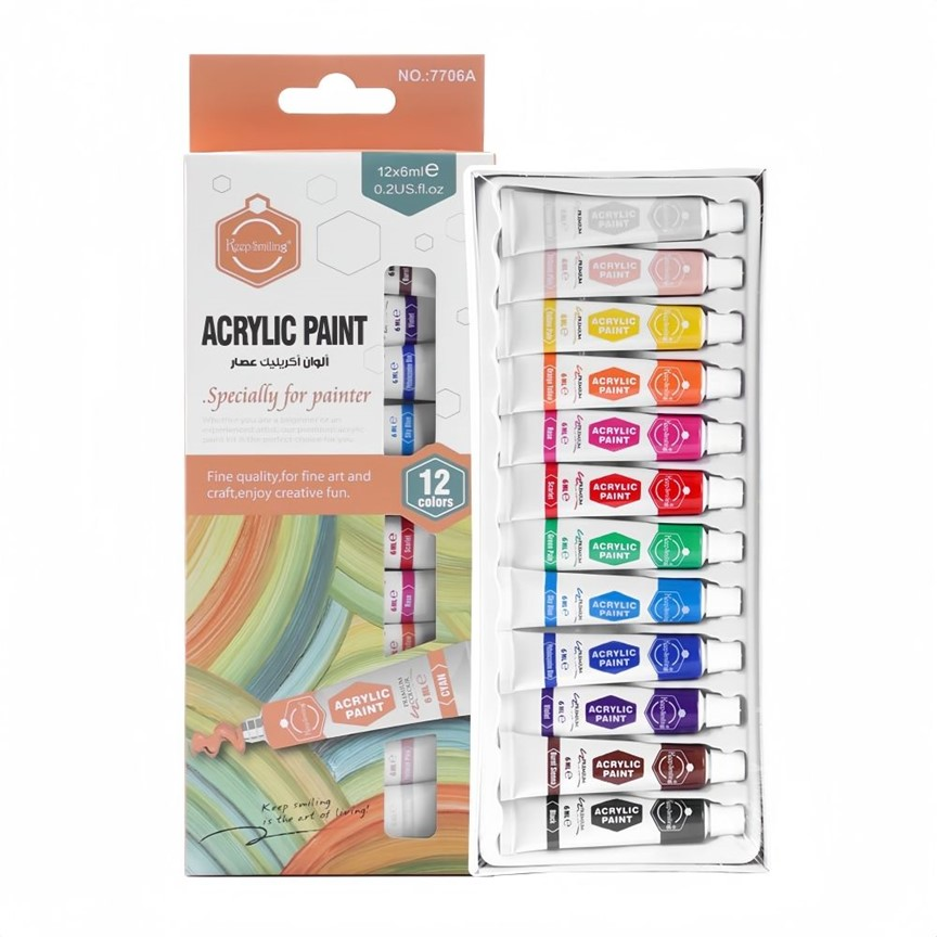 Acrylic Colour Paint Set (12 Colors) + Artist Brush Set — Perfect for Painting on Canvas, Paper & Sketchbooks Acrylic color