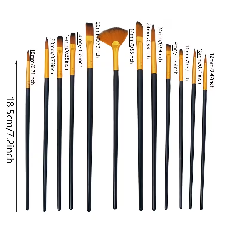 Pack of 12 Multi Shapes High Quality Nylon Professional Art Paint Brush Set Water Color Oil Acrylic Artist Paint Brush Set