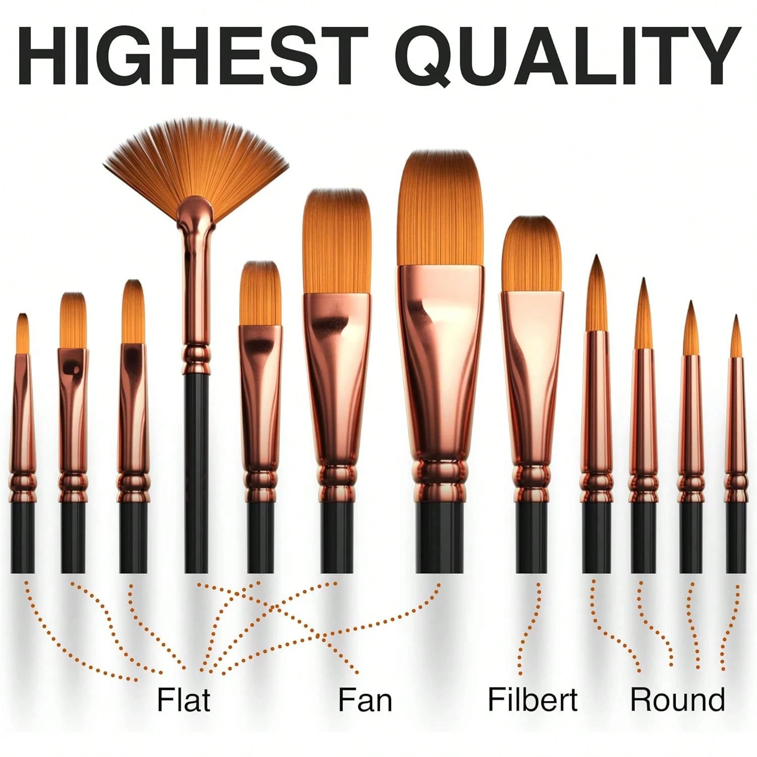 Pack of 12 Multi Shapes High Quality Nylon Professional Art Paint Brush Set Water Color Oil Acrylic Artist Paint Brush Set