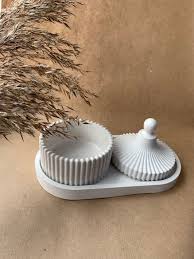 Striped Jar with Lid & Heart Dish Silicone Mold Set