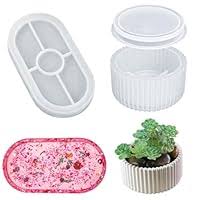 2pcs Silicone Resin Mold Set – Oval Tray & Striped Round Box